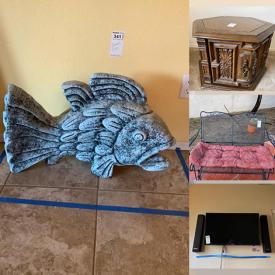 MaxSold Auction: This online auction features bench, patio sets, cleaning supplies, tools, side table, house decors, TV, area rug, floor flag, lines, kitchen appliances, books, framed art and much more!