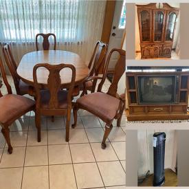 MaxSold Auction: This online auction features table, Chairs, China Cabinet, Wall Décor, Crystal, TV, Vases, Sofa, Lamps, Bed, Dresser, Bookcase, chest, Ladder, Stool, Vacuum, Rug, Air Cleaner, Stereo, Clock, Rocking Chair, Sewing Machine, Microwave an much more!