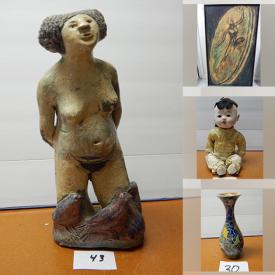 MaxSold Auction: This online auction features Sherri Cavan Hard Clay Sculptures of men, women, children, busts, feet, and Ichimatsu Dolls, Antique Carved Wood Bowl, Antique Flow Blue Box and much more!