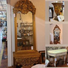 MaxSold Auction: This online auction features Pier Mirror, art, Wall Mount, Hand Towel, chair, Tray, Antique Riddling Rack, Lamps, Antique Oil Painting, Ironstone Teapots, Ironstone Chamber Pot, Wall shelf, Clock, French Pot and much more!