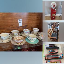 MaxSold Auction: This online auction features HO train set, fine china, furniture such as china cabinet, church pew, dresser with mirror, Hoosier, and student desk, records, pottery, framed wall art, canning jars, glassware, lamps, costume jewelry, power tools, hardware and much more!