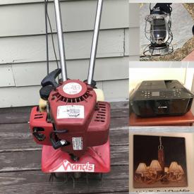 MaxSold Auction: This auction features Mantis Tiller, lawn mower, power shovel, hedge trimmer, fence stretcher, vintage Railroad Lantern, hockey equipments, Kenmore air conditioner, vintage camera, acoustics speaker, ottoman, wireless router, cedar chest, kitchen items and much more.