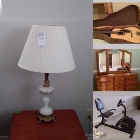 MaxSold Auction: This online auction features an Armoire, china cabinet, Vintage golf clubs, collectors plate, Carnival glass, silver plate, Vintage knitting machine, sweeper, roller, table saw stand, tools and much more!