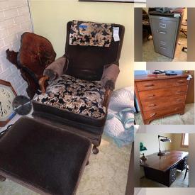 MaxSold Auction: This online auction features Speakers, File Cabinet, Chair, Desk, Books, Dresser, Desk, End Table, Vintage Chairs, Sewing Notions, Supplies, Vintage Patterns, Sewing Machine, rugs, File Cabinet, Nightstand, clock, Glassware and much more!