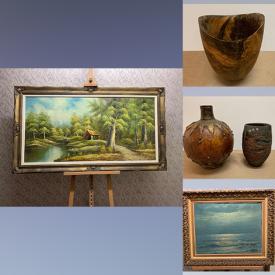 MaxSold Auction: This online auction features original art, framed prints, artisan wood vases, costume jewellery, classical, soul, jazz, pop LPs, African masks, dining room tables, collector spoons, vintage wood desk, and much more.