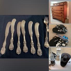 MaxSold Auction: This online auction features furniture such as a couch, dresser, king-sized bed, end tables, washstand, drawer chest and more, lamps, sterling silverware, pillows, home decor, Casio keyboard, CDs, rug, clothing, kitchenware, games and much more!