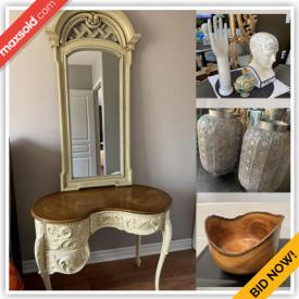 MaxSold Auction: This online auction features items like a bar stool, carpet, plant stand, glass pieces, chairs, phone holder, desk, mirror, home decors, file cabinet,  candle holders, paintings, frames,  ottoman, glassware, DVD, cutlery, lamps, rock pieces earbuds, electronics, Christmas decors, lobby cards, magazines, tapestry and much more!