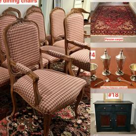 MaxSold Auction: This online auction includes sterling silver, 30” Toshiba TV, furniture such as French country dining table and chairs, end tables, Quebec pine cupboard, and solid maple chair, Persian carpet, framed wall art, lamps, electric guitar, acoustic guitar, lighting, and much more!