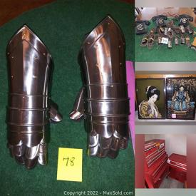 MaxSold Auction: This online auction features Teapots, Collector Plates, Norman Rockwell Figurines, Power Tools, Rolling Toolbox, LPs, Parfum Bottles, Toys, Art Glass, Vintage Carnival Glass, Vintage Effanbee Dolls, Costume Jewelry, Small Kitchen Appliances, Vintage Books, Bradley Dolls, NIP Matchbox Vehicles, Armor and much more!