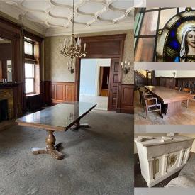 MaxSold Auction: This online auction features Historic Baltimore Mansion Items such as Stained Glass Windows, Conference Tables, Rolling Safes, Dumb Waiter, Vintage Paper Cutting Machine, Chandeliers, Sconces and much more!