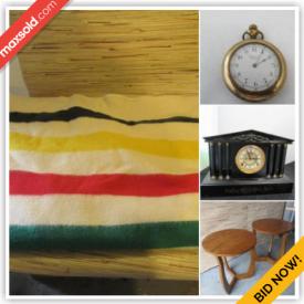 MaxSold Auction: This online auction features Early’s Witneypoint blanket, 47” Samsung TV, furniture such as electric recliner, vintage vanity, oak china cabinet, and fruitwood tables, small kitchen appliances, luggage, glassware, CDs, home decor and much more!