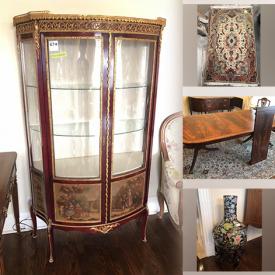 MaxSold Auction: This online auction includes Sony TV, original art, furniture such as vintage settee, flame veneer armoire, vintage dresser, games chairs, and dining table, Persian carpets, lamps, and more!