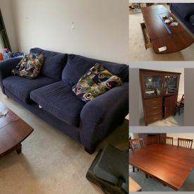 MaxSold Auction: This online auction features End Tables, Couch, Cocktail Table, Office Supplies, Costume Jewelry, Frames, Baskets, Cabinet, Corning, Glasses, Dining Table, Microwave and much more!