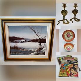 MaxSold Auction: This online auction features glass bowl, prints, midcentury cobra candlestick holders, comics, Murano-style blown art, books, Shon-Xing sculpture, coins and more!