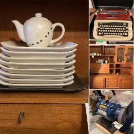 MaxSold Auction: This online auction features an Antique walnut buffet, shelving unit, teak end table, aquarium, wine fridge, workmate bench, tools box with tools and much more.