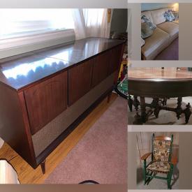 MaxSold Auction: This online auction features furniture such as an Antique Sideboard, bed frame, chairs, dining table, rocker, and coat rack. Includes Lamps such as an electric oil lamp, magazine rack, locker and file cabinet. Also includes a stereo, wall art, bottle collection and much more!