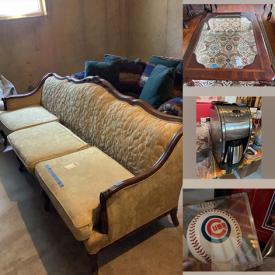 MaxSold Auction: This online auction features framed art, carpet remnants, crystal stemware, and light fixtures. Includes furniture such as sofa, loveseat, side tables, dining table and chairs. Includes coffee table, baseball souvenirs, candle holders and yard toys. Includes electronics such as lamps, Dj set up, coffee grinder, nutri bullet and much more!