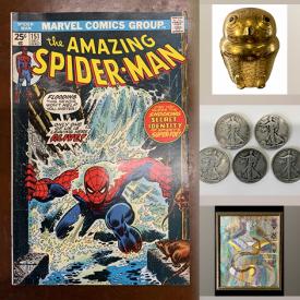 MaxSold Auction: This online auction includes antique sterling silver jewelry, Limoges, antique books, art glass, Spider-Man, Iron Man and Captain America bronze age comics, original paintings, fine china, collectible coins, home decor, Eastlake hall tree, and much more.