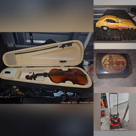 MaxSold Auction: This online auction features lawnmower, sewing machine, violin, power tools, vintage toys, calligraphy sets, skateboards, vacuums, clothing, jewelry, and more!!