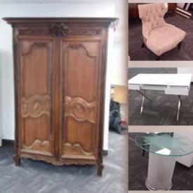 MaxSold Auction: This online auction features furniture such as table, dresser, shelf unit, Plexiglass Chair, dining chairs, Armoire and much more.