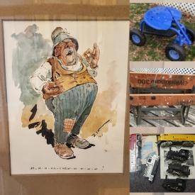 MaxSold Auction: This online auction features power tools, electric guitars, books, record albums, framed watercolors, golfing equipment, Topps baseball cards, Hot Wheels, garden cart and much more!