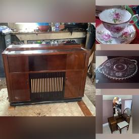 MaxSold Auction: This online auction features Records, a Piano, dining table, chairs, Royal Doulton, decor, glassware, china including Royal Albert, Wedgewood, vanity, trains, and much more!