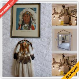 MaxSold Auction: This online auction features artwork, driftwood chandeliers, driftwood Light, other lights, barn wood mirror, vanity light, Vintage klm lot and much more!