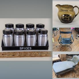MaxSold Auction: This online auction features vintage pyrex, depression glass, studio pottery, mid-century housewares, Victorian settee, vintage tumblers, perfume bottles, teacup/saucer sets, antique furniture, and much more!!
