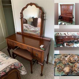 MaxSold Auction: This online auction features furniture such as a carved wood dining table, MCM chairs, classical chairs, side tables, dressers, sideboard, vanity, Hespeler Furniture Co. cabinet, bar cabinet, sofa and more, lamps, plant stand, ceramic decor, TV, fireplace holder, Christmas decor, kitchenware, electronics, crystalware, Losolware china and much more!