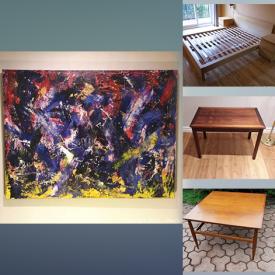 MaxSold Auction: This online auction features MCM furniture, Ikea bed, vintage guitar, vintage costume jewelry, vintage watches, studio pottery, abstract artwork, antique lighting fixtures, sports equipment, and much more!!