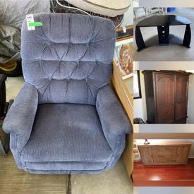 MaxSold Auction: This online auction features various items such as chairs, hose, garden décor, fridge, tables, books, art, tv, cabinet, glassware, mugs, board games speakers, vacuum, prints, mirrors umbrella, racks, carpet, lamp, shelves, archery set, bikes, bench and much more.