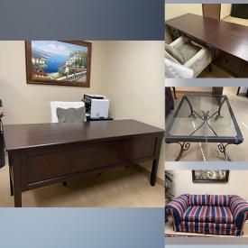 MaxSold Auction: This online auction features Pottery Barn Sofa, Recliner, Desks, and Standing Lamp, Console Tables, Framed Wall Art and much more!