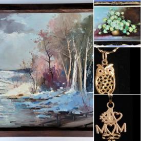 MaxSold Auction: This online auction includes original oil paintings, jewellery such as new 10kt gold earrings, sterling silver and white sapphire ring, 14kt jewellery set, white gold chain, freshwater pearls and much more!