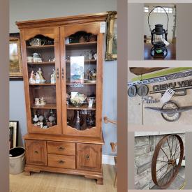 MaxSold Auction: This online auction features wooden display cabinets, tables, Hoosier style cabinets, Vintage oil lamps, kitchen ware, Fitz and Floyd Tea set and much more!