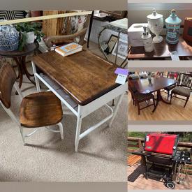 MaxSold Auction: This online auction features Wedgwood china, sterling silver, silverplate, political memorabilia, signed framed art, furniture such as antique school desk with chair, coffee tables, mahogany dining table and chairs, vintage dresser, and bunk beds, women’s accessories, glassware, Weber grill, board games, power tools and much more!