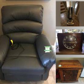 MaxSold Auction: This online auction features power recliner, insulators, vintage mantel clocks, steins, vintage tools, teacup/saucer sets, desks, desktop computer & accessories, cedar chest, patio furniture, camping gear, fire pit, garden art, new boots, sports equipment, lawnmower, power, hand, & yard tools, area rug & runners, TVs, binoculars, small kitchen appliances, grandfather clock, salt & pepper shakers, Star Wars collectibles, and much, much, much, more!!!