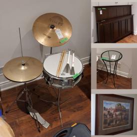 MaxSold Auction: This online auction features bedframe, small kitchen appliances, drum set, stereo components, Corelle dishes, art glass, loveseat, Ikea chairs, exercise equipment, serveware, stemware, floor vase, and much more!!