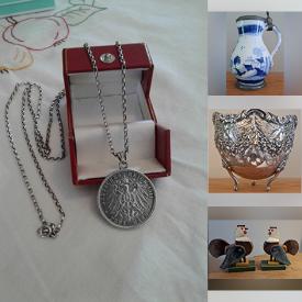 MaxSold Auction: This online auction features MCM goblet, sterling jewelry, gold jewelry, costume jewelry, Silver-plated utensils, vintage casserole, Nesting dolls, Vintage medallion and much more!