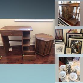 MaxSold Auction: This online auction features silver plate, furniture such as wooden chairs, coffee table, wood cabinet, sofa and sideboard, framed artwork, vintage luggage, books, Canon printer, Samsung monitor, small kitchen appliances, home decor, dishware and much more!