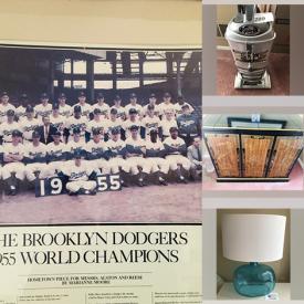MaxSold Auction: This online auction includes a 1955 Brooklyn Dodgers framed print, Capodimonte tureen, prints, kitchenware, furniture such as rattan and wood nightstands, chinese buffet, dining table, chairs, swinging desk lamp, armoire, sectional couch and more!