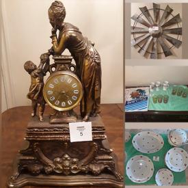 MaxSold Auction: This online auction features mantle clock, couch, Buddha statue, decorative shoe statues, tea sets, ceramic figurines, bedroom set, unique glassware sets, Chinese fans, antique display cases, medical lift chair, vintage jewelry, BBQ grill and much more!