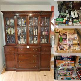 MaxSold Auction: This online auction features furniture such as glass china cabinet, cherry dining room table, antique breakfront, and sectional sofa, vintage games and toys, books, small kitchen appliances, costume jewelry, CDs, power tools, Sony speakers and much more!