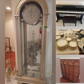 MaxSold Auction: This online auction features furniture such as Thomasville dresser, nightstands, king bedframe, tables and more, Roland piano, Howard Miller glass grandfather clock, lighting fixtures, wall art, decor, books, lamps, kitchenware, rugs, electronics and more!