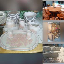 MaxSold Auction: This online auction features Ethan Allen dining table, lighted village, art glass, table lamps, collector plate, beveled mirrors, fabric banners, framed wall art, golf clubs, sectional sofa, desk, wood carved headboard and much more!