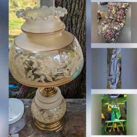 MaxSold Auction: This online auction features a radio table, vintage directors chairs, tea cart, apple dinnerware, Alexander dolls, wall art, electric oil lamp, vintage keystone projector, saw, drill and much more!