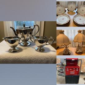 MaxSold Auction: This online auction features ornate jelly serving jars, hot chocolate serving pot, crystal bowl, antique egg cruet set, silver teapot serving set, silver spoons and China plates. Includes Royal Doulton Lamps, roaster oven, crockpot, frying pans and grills, oven ware and kitchenware. Also includes colorful floor mats, decorative wall mirror, bedding, armchair, garden bench and much more!