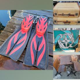 MaxSold Auction: This online auction features scuba gear, cameras, bicycles, skis, safe, marble slabs, small kitchen appliances, framed wall art, garden art, vintage luggage, inflatable boat, stained glass, antique school desks and much more!