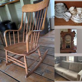 MaxSold Auction: This online auction features furniture such as rocking chair, coffee table and shelf, wing back chair with pillow, side tables and sofa table. It also includes dining chairs, wall art, cat figurines, lamps, holiday decorations, glassware, China sets, dishes, glassware and much more!