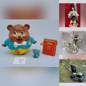 MaxSold Auction: This online auction features children’s toys, pottery vases, trays, pinwheel crystal set and decanter, pottery jug and Pyrex and chrome teapot. Includes Bradford exchange plates, indigenous pottery plate, wooden miniature carvings, Christmas decorations and figurines. Also includes quilting supplies, jewelry, stuff toys, butter dish with salt and pepper shakers, mugs and much more!