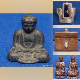 MaxSold Auction: This online auction features silver jewelry, Limoges porcelain brooches, gemstone necklaces, antique inkwell, art glass, sculptures, vintage Asian urns, vintage vanity collectibles, vintage flatware, and  much more!!